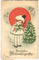 1923 Herzlichen Weihnachtsgruß! / Christmas greeting art postcard, mushroom girl. SB Excelsior 6180....