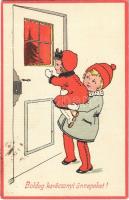 Boldog karácsonyi ünnepeket! / Christmas greeting art postcard, children. EAS. 4732. (fl)