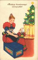 1940 Boldog karácsonyi ünnepeket! / Christmas greeting art postcard, Hungarian folklore (EK)