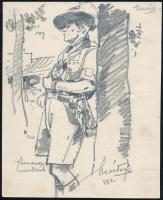 Márton Ferenc (1884-1940): 1933 Gödöllői Jamboree - Finn cserkész várakozik Ceruza, papír, jelzett, / Scout Jamboree 1932. Gödöllő, Finnish scout. Pencil drawing 21×17 cm