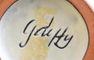 Gálffy Ildikó (1962-): Virág mintás váza, mázas kerámia, jelzett, apró kopásnyomokkal, m: 10,5 cm