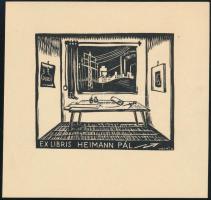 Vadász Endre (1901-1944): Ex libris Heimann Pál, fameszet, papír, jelzett a dúcon. 6x7 cm