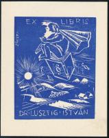 Vadász Endre (1901-1944): Ex libris Dr. Lustig istván, klisé, papír, jelzett a dúcon. 8x6 cm