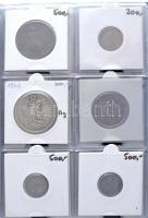 28db vegyes magyar és külföldi ezüst-, fémpénz és emlékérem gyűjtemény sérült műbőr albumba rendezve...