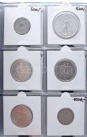 28db vegyes magyar és külföldi ezüst-, fémpénz és emlékérem gyűjtemény sérült műbőr albumba rendezve...