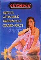 cca 1980 Olympos - Natur citromlé, narancslé, grape-fruit, retró reklám plakát, Bp., Közgazdasági, Révai-ny., a széleken gyűrődésekkel, kis szakadásokkal, 83x59 cm