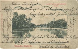 1904 Békés, Fehér-Körös part részlet a fahíddal. Art Nouveau (EK)