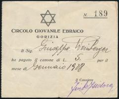 1928 Héber Ifjúsági Kör (Gorizia) tagdíjbefizetési nyugtája