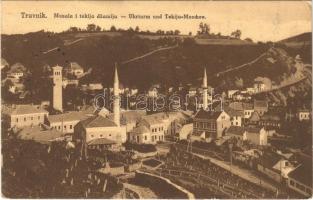 1918 Travnik, Musala i tekija dzamija / Uhrturm und Tekija-Moschee / clock tower, mosque (Rb)