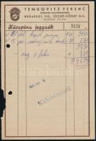 1942 Bp. VIII., Temkovitz Ferenc Kerékpár Nagykereskedésének fejléces számlája