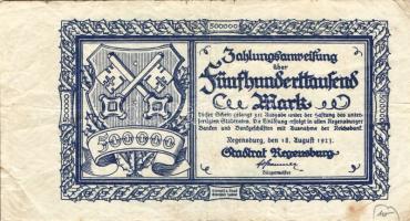 Német Birodalom/Weimari Köztársaság/Regensburg 1923.8.18. 500.000M T:III-