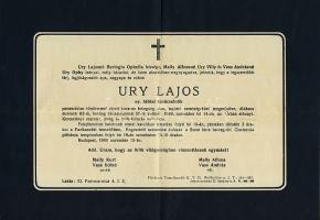 1949 Úry Lajos Curiai elnők halotti értesítője
