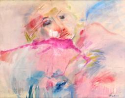 Almásy jelzéssel: Női fej. Akvarell,papír, hajtott. Sérült üvegezett keretben, 53×69 cm