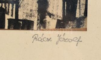 Rácz József jelzéssel: Tájkép (Miskolc). Tus, papír. Üvegezett fa keretben. 12,5×23 cm