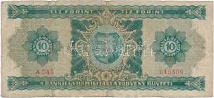 1946. 10Ft "A 045 015409" T:III,III- 
Hungary 1946. 10 Forint "A 045 015409" C:...