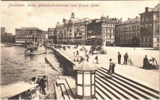 Stockholm, Södra Blasieholmshamnen med Grand Hotel / steamship, hotel, bicycle