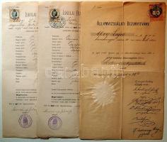 1889 Úry Lajos későbbi curiai tanácselnök joghallgató államvizsga-bizonyítványa + 2 db gimnáziumi bizonyítványa