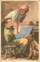 1937 A cserkész feljebbvalóinak jószívvel engedelmeskedik. Cserkész levelezőlapok kiadóhivatala / Hungarian boy scout art postcard s: Márton L. (EK)