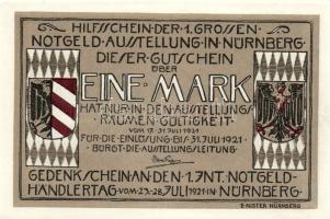 Német Birodalom/Weimari Köztársaság/Nürnberg 1921. 1M (4x) mind klf, komlett sor! T:I