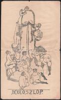 cca 1925 Békeoszlop erotikus grafika sokszorosított példánya, szakadással, hajtott, 34×21 cm