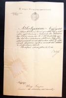 1915 Balogh Jenő igazságügy miniszter aláírása Úry Lajos későbbi curiai tanácselnök áthelyezéséről szóló okmányon