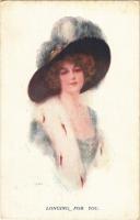 1912 Longing for You. Romantic lady art postcard. Series 858-9. s: Knowles Hare (fl)