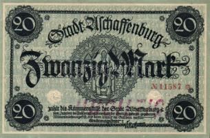 Német Birodalom/Weimari Köztársaság/Aschaffenburg DN 20M hivatalos érvénytelenítéssel T:I