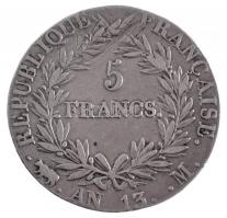 Franciaország 1804M 5Fr Ag I. Napóleon Toulouse (24,83g) T:2- kis ph. / France 1804M 5 Francs Napoleon I Toulouse (24,83g) C:VF small edge error Krause KM# 662.10