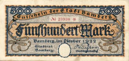 Német Birodalom/Weimari Köztársaság/Bamberg 1922. 500M T:II