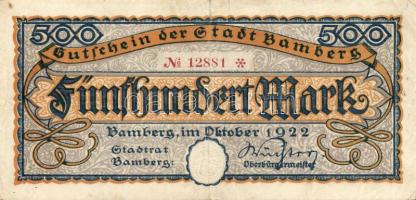 Német Birodalom/Weimari Köztársaság/Bamberg 1922. 500M T:II