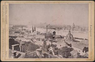 cca 1910 Budapest, kilátás a budai oldalról az Országházra, keményhátú fotó Divald Károly műterméből, 17,5×11,5 cm