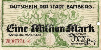 Német Birodalom/Weimari Köztársaság/Bamberg 1923.8. 1000.000M hivatalos érvénytelenítéssel T:III