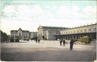 1906 Graz (Steiermark), Südbahnhof mit Hotel Daniel / railway station, hotel, tram (fl)