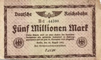Német Birodalom/Weimari Köztársaság/Német Birodalmi Vasutak/Berlin 1923. 1000.000M T:III-