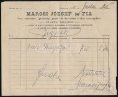 1910 Esztergom, Marosi József és Fia vas-, szerszám- stb. kereskedésének fejléces számlája