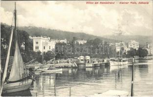 Abbazia, Opatija; Kleiner Molo, Villen am Nordstrand / molo, boats, steamship, villa