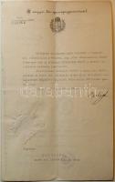 1915 Balogh Jenő igazságügyminiszter aláírása Úry Lajos későbbi curiai tanácselnök kinevezéséről szóló okmányon