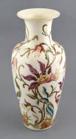 Zsolnay virág mintás nagy méretű padló váza. Kézzel festett, jelzett (Kocsis Hajnalka), alján egy két mázrepedéssel, egyébként hibátlan m:41 cm