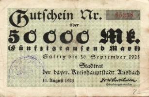 Német Birodalom/Weimari Köztársaság/Ansbach 1923.9.30. 50.000M T:III