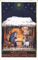 1935 Kellemes karácsonyi ünnepeket! / Hungarian Christmas greeting art postcard s: D.K. (EK)