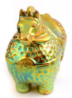 Zsolnay lovacska, eozin mázas, (tervező Nádor Judit), talpán kis máz kopás, m:14 cm, h:16 cm