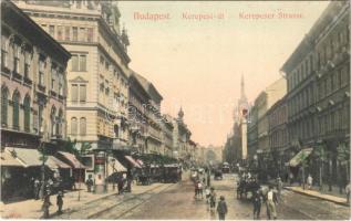 Budapest VII. Kerepesi út (Rákóczi út), villamosok, háttérben a Keleti pályaudvar, Metropole szálloda, üzletek, hirdetőoszlop. Taussig A. 6676.