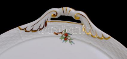 Herendi csipkebogyó mintás süteményes készlet  Kézzel festett, jelzett, hibátlan. Tál: 28x32 cm, tán...