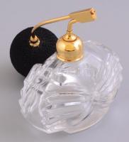 Régi parfümös üveg fújókával, hibátlan, m: 9 cm