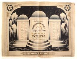 1918 Izraelita vallású elhunyt személy halálának évfordulós napjait tartalmazó emléktáblázat, hajtott, szakadással