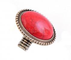 Nagyméretű, ovális, piros köves gumis gyűrű, 5x4 cm