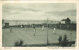 1928 Zamárdi, teniszpályák a Balaton partján. Schäffer Gyula felvétele (EK)