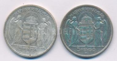 1930. 5P Ag "Horthy jobbra" (2x) T:2-,3 Adamo P8