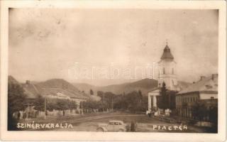 1940 Szinérváralja, Seini; Piactér, templom, autó / square, church, automobile. photo (fl)