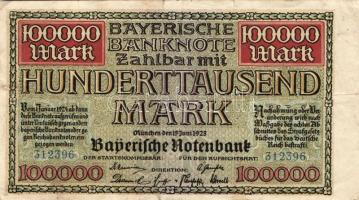 Német Birodalom/Weimari Köztársaság/München/Bayeriche Notenbank 1923.6.15. 100.000M T:III